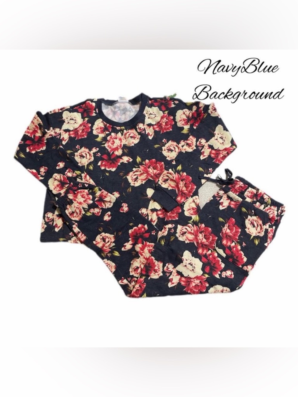 Floral Navy Blue Pajama Set - Comfortable Soft Sleepwear Lulu